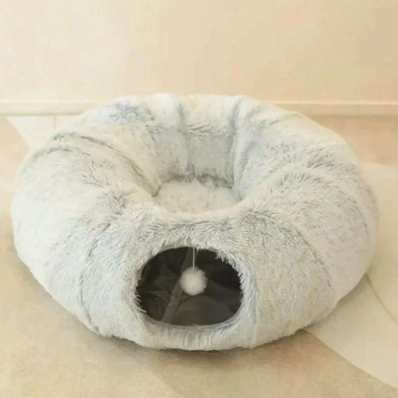 CozyTrek Cat Tunnel Bed with Fluffy Cave & Removable Cushion