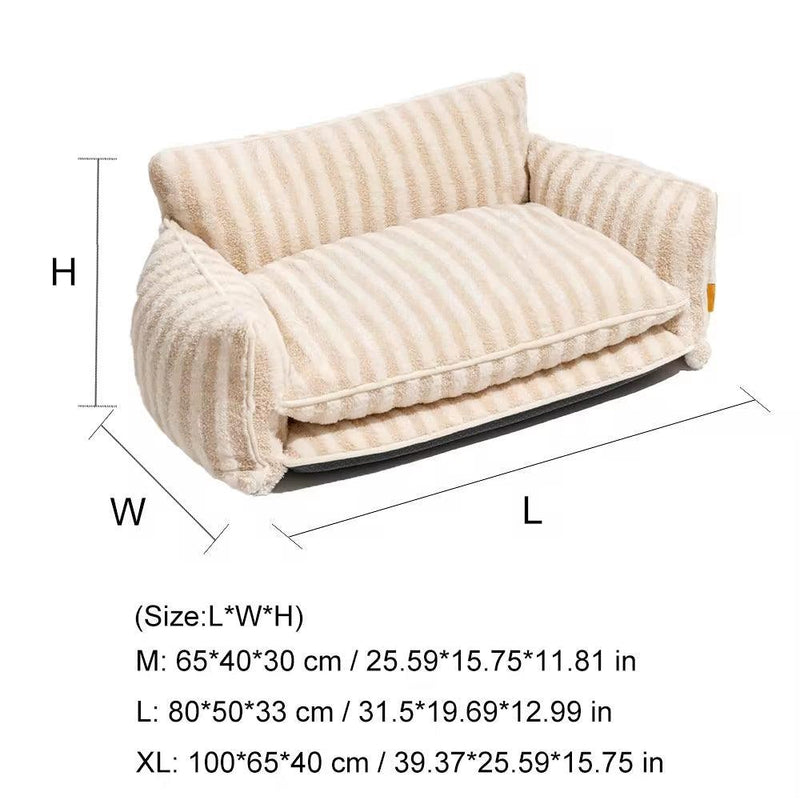 Trendy Striped Lambswool Double Layer Dog Sofa Bed Couch Luxury Cat Bed Cat Sofa Custom LOGO Cat Products