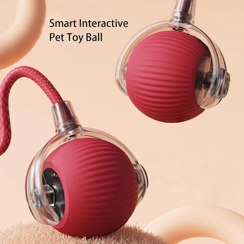 PawActivate Smart Play Ball, interactive toy for pets, USB charge, auto-rolling design for cats and dogs, red ball stimulating play.