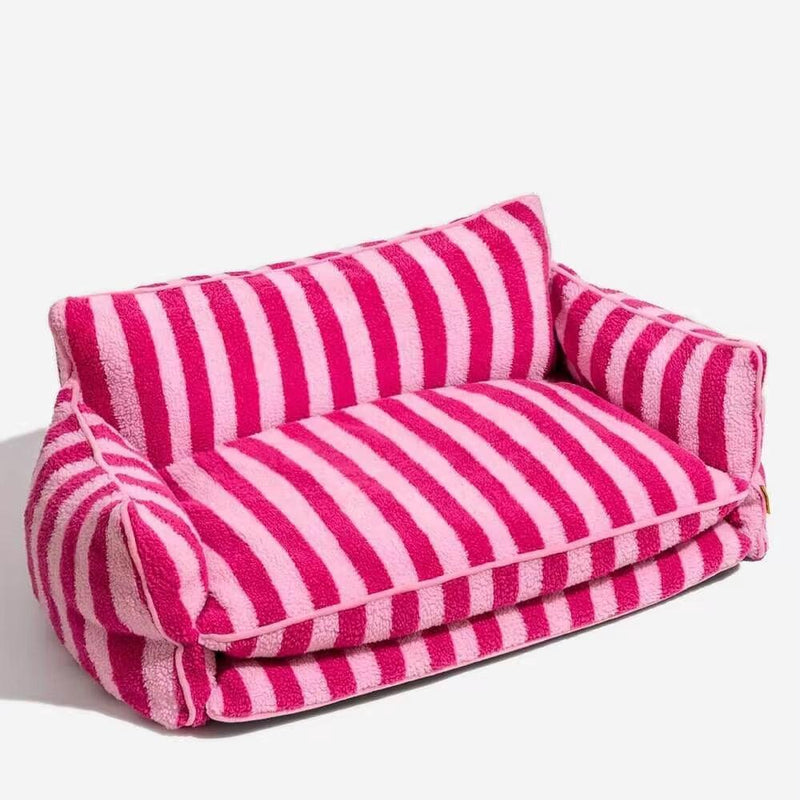 Trendy Striped Lambswool Double Layer Dog Sofa Bed Couch Luxury Cat Bed Cat Sofa Custom LOGO Cat Products