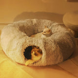 CozyTrek Cat Tunnel Bed with Fluffy Cave & Removable Cushion