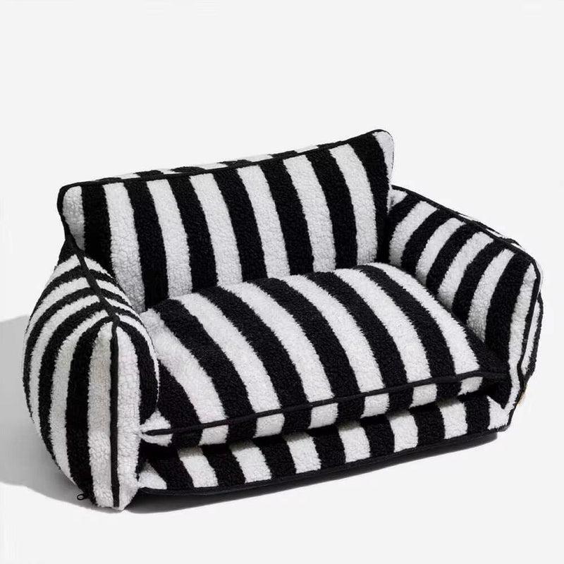 Trendy Striped Lambswool Double Layer Dog Sofa Bed Couch Luxury Cat Bed Cat Sofa Custom LOGO Cat Products