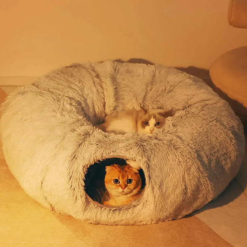 CozyTrek Cat Tunnel Bed with Fluffy Cave & Removable Cushion