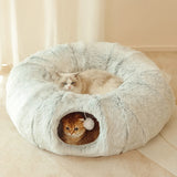 CozyTrek Cat Tunnel Bed with Fluffy Cave & Removable Cushion