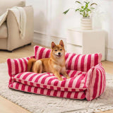 Trendy Striped Lambswool Double Layer Dog Sofa Bed Couch Luxury Cat Bed Cat Sofa Custom LOGO Cat Products